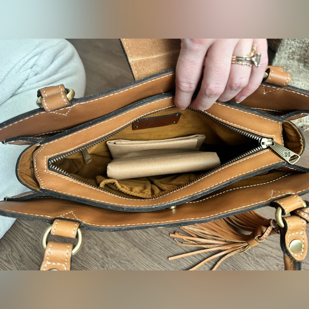 Patricia Nash Classic Tan Leather Tote Bag with Tassel Accent - Picture 6 of 10